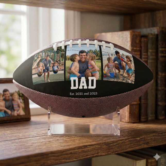 Dad Est. Bold White Font 3 Photo Fathers Day Gift Football (Von Creator hochgeladen)