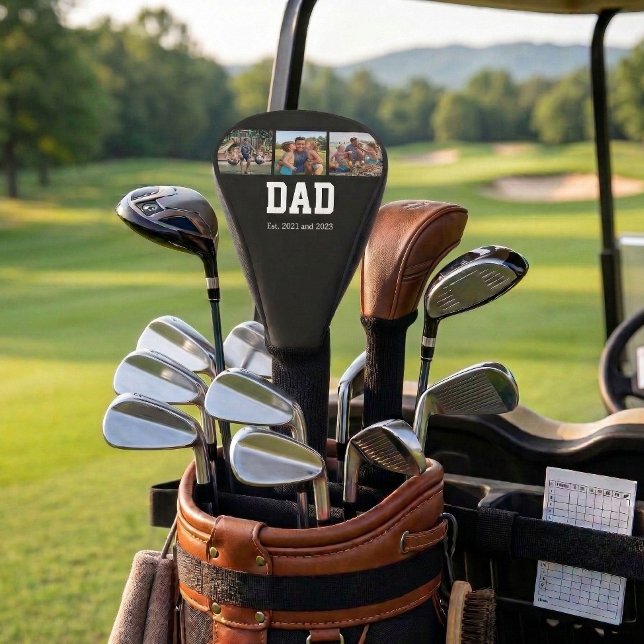 Dad Est. Bold White Font 3 Photo Fathers Day Gift  Golf Headcover (Von Creator hochgeladen)