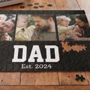 Dad Est. Fette schwarze Schrift 3 Foto Vatertag Ge Puzzle