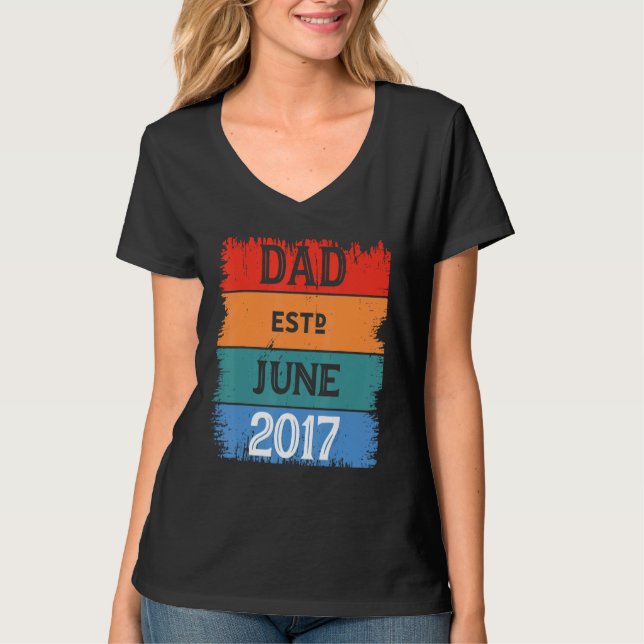 Dad Est Jun 2017 Proud Papa Grandpa Best Daddy Leg T-Shirt (Vorderseite)