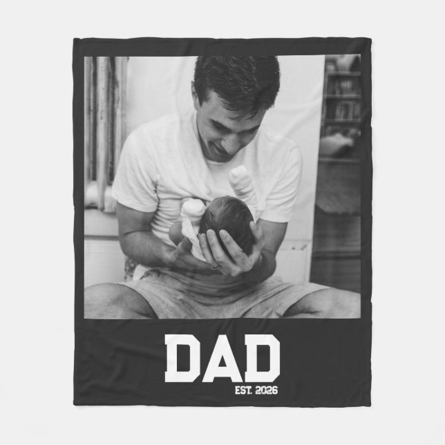 Dad Est Photo Black & White Year Father's Day  Fleecedecke (Vorderseite)