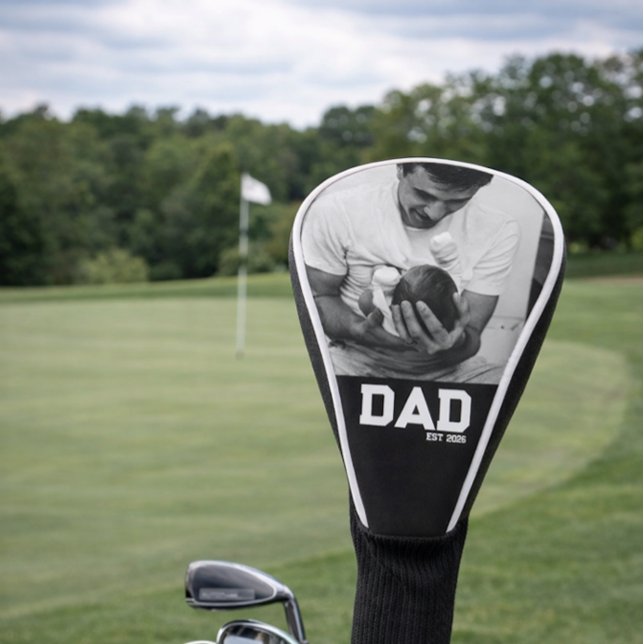 Dad Est Photo Black & White Year Father's Day  Golf Headcover (Von Creator hochgeladen)