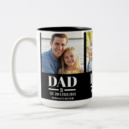 Dad Est. Year Name Number 3 Photo Bold Font Zweifarbige Tasse