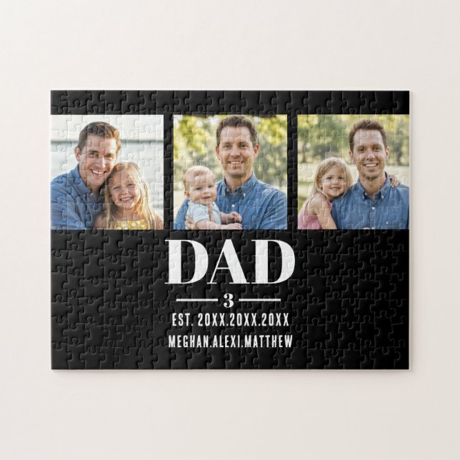 Dad Est. Year Name Number Bold Font 3 Photo Puzzle (Horizontal)
