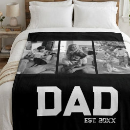 Dad Established 3 Photo Black & White Year Fleecedecke