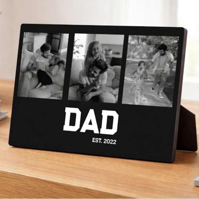 Dad Established 3 Photo Black & White Year  Fotoplatte (Von Creator hochgeladen)