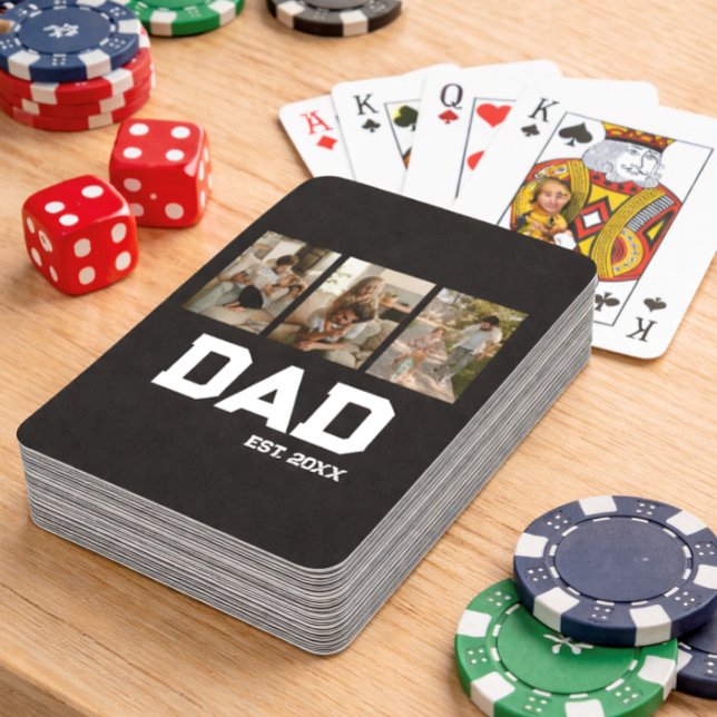 Dad Established 3 Photo Customizable Year Gift Spielkarten (Von Creator hochgeladen)