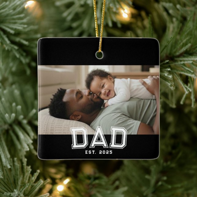 Dad Established Black White Bold Photo Keramikornament (Baum)