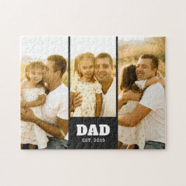 Dad Established Bold Text Black 3 Photo Puzzle