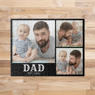 Dad Established Bold Typography Schwarz 3 Foto Puzzle