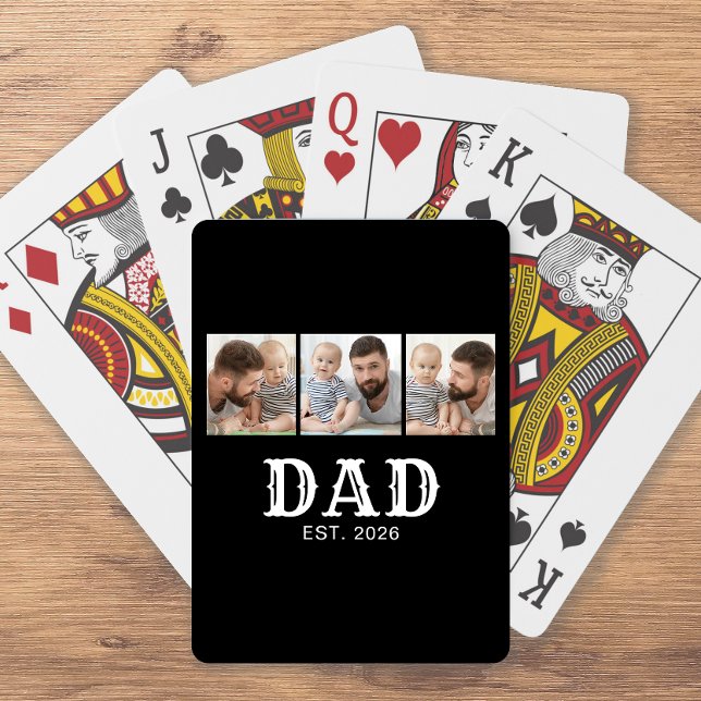 Dad Established Bold Typography Schwarz 3 Foto Spielkarten (Von Creator hochgeladen)