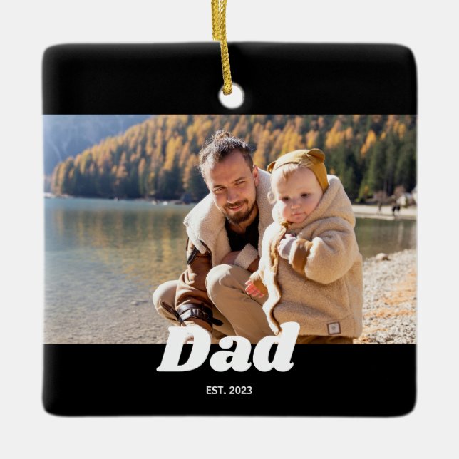 Dad Established Bold White Typography Photo Keramikornament (Vorderseite)