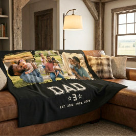 Dad Established Classic Bold White Black 3 Photo Fleecedecke