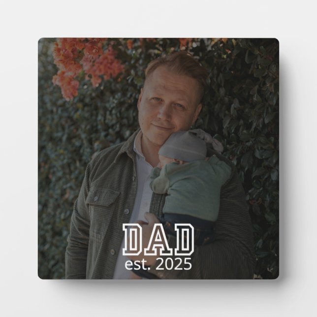 Dad Established Custom Year Photo Father Keepsake Fotoplatte (Vorderseite)