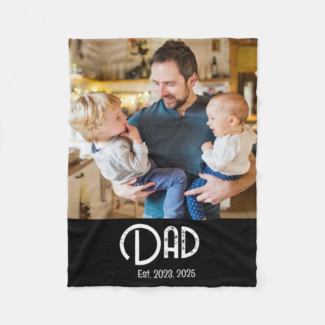 Dad Established Foto Black Grunge Schrift Fleecedecke (Vorderseite)