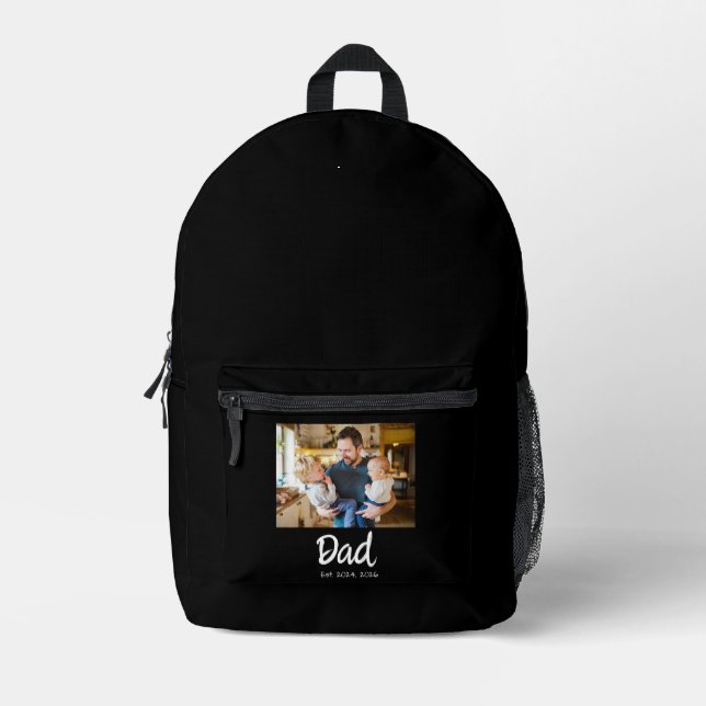 Dad Established Foto weißes Skript Bedruckter Rucksack (Vorderseite)