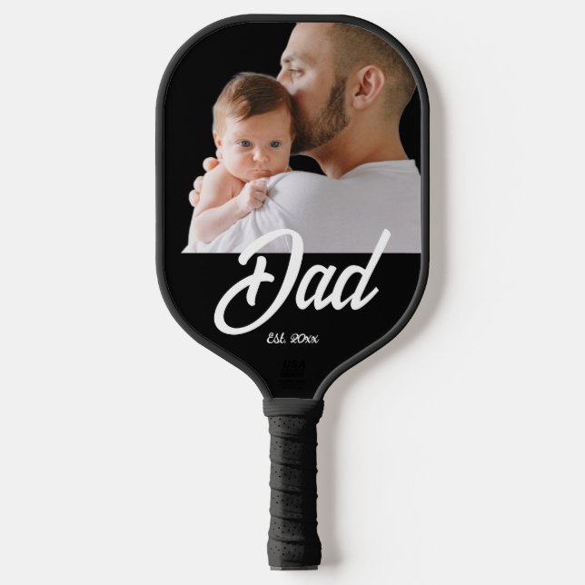 Dad Established Fun Script Photo   Pickleball Schläger (Vorderseite)