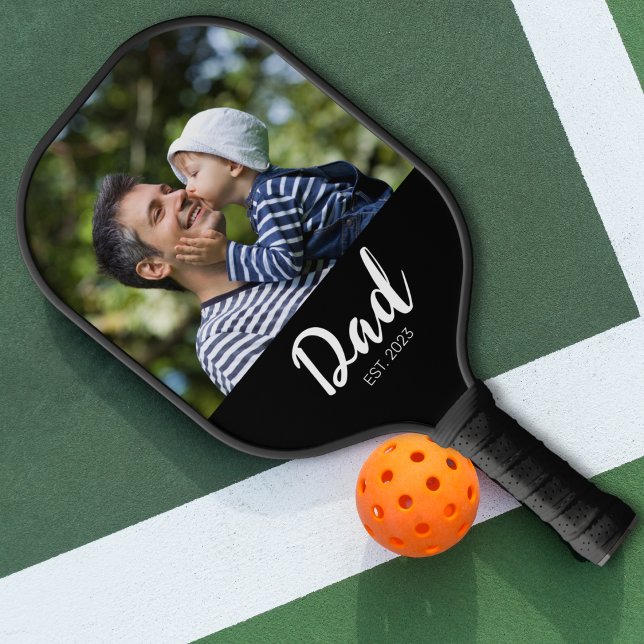 Dad Established Fun Script Photo Pickleball Schläger (Von Creator hochgeladen)