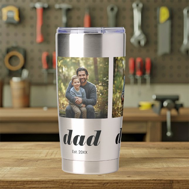 Dad Established Modern 3 Photo Thermobecher (Von Creator hochgeladen)