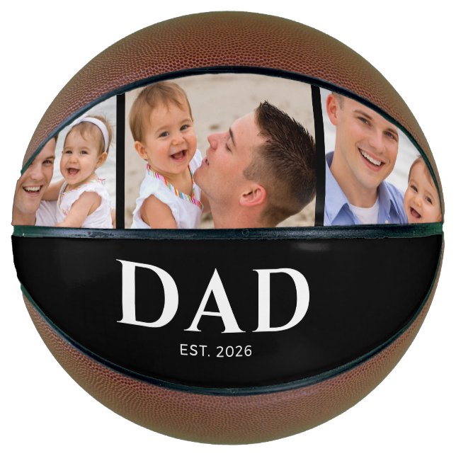 Dad Established Modern Black 3 Photo Basketball (Vorderseite)