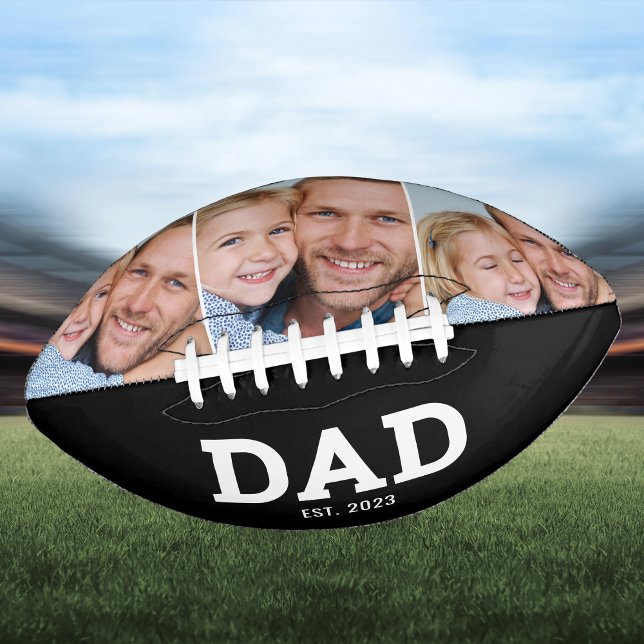 Dad Established Modern Black 3 Photo Collage Football (Von Creator hochgeladen)