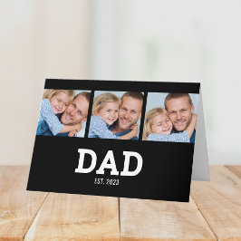 Dad Established Modern Black 3 Photo Father's Day Karte