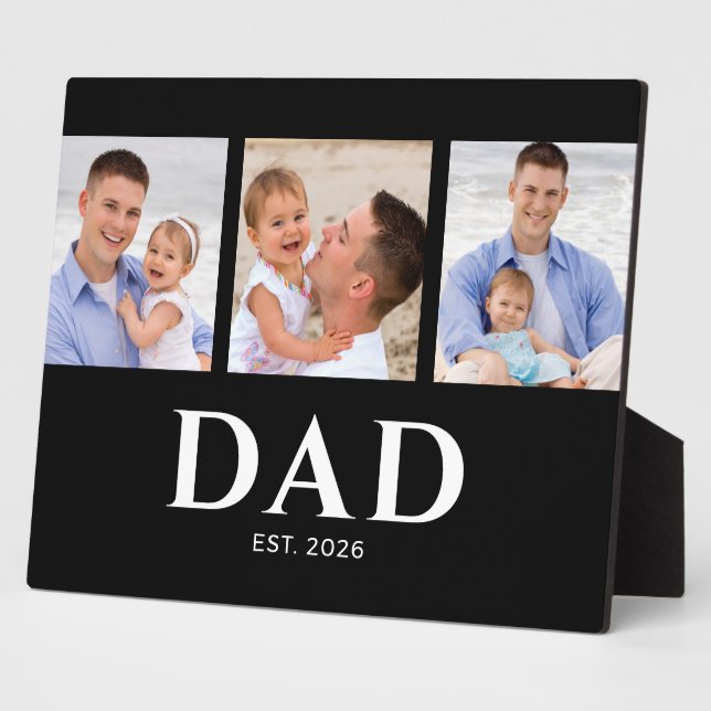Dad Established Modern Black 3 Photo Fotoplatte (Seite)