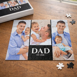 Dad Established Modern Black 3 Photo Puzzle