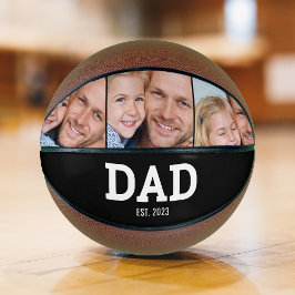 Dad Established Modern Black and White 3 Photo Basketball