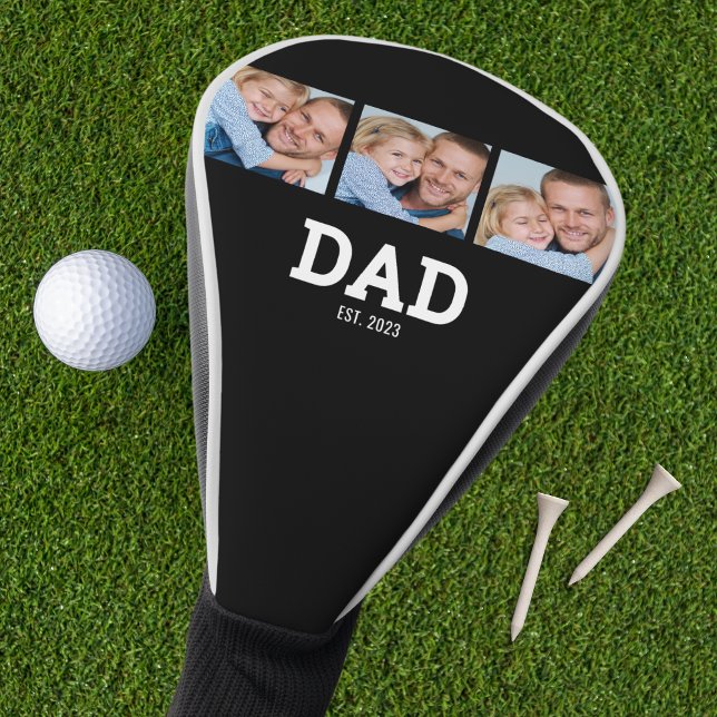 Dad Established Modern Bold Black 3 Photo Golf Headcover (Von Creator hochgeladen)