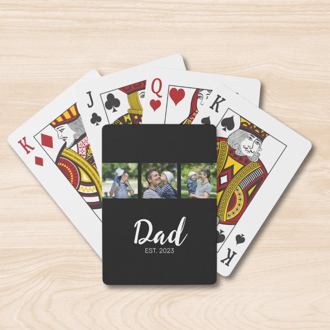 Dad Established Modern Bold Script Black 3 Photo Spielkarten (Von Creator hochgeladen)