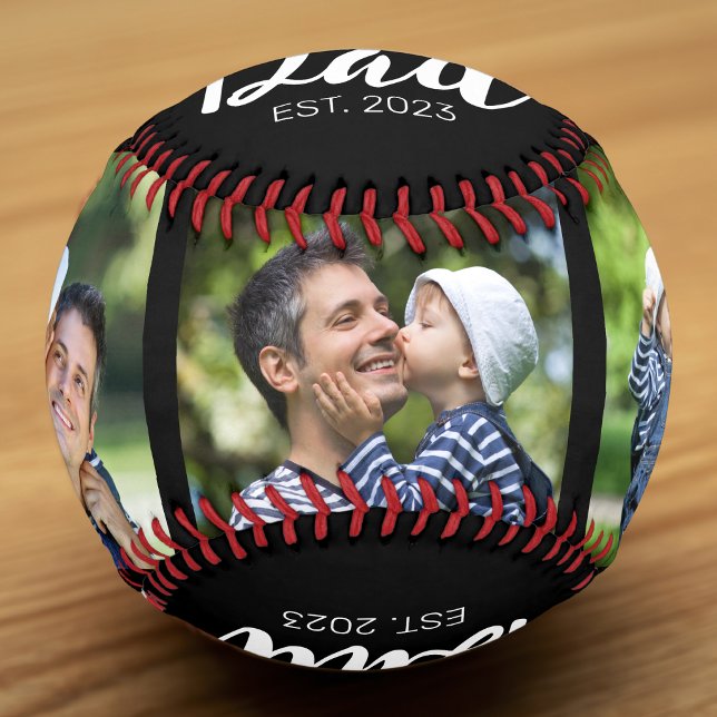 Dad Established Modern Script Black 3 Photo Baseball (Von Creator hochgeladen)