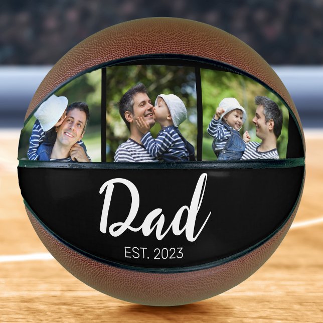 Dad Established Modern Script Black 3 Photo Basketball (Von Creator hochgeladen)