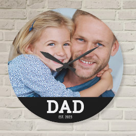 Dad Established Modern White Photo Round Große Wanduhr