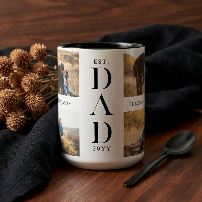 Dad Established Personalized Family Photo Collage Zweifarbige Tasse (Dad Established Personalized Family Photo Collage Two-Tone Coffee Mug)