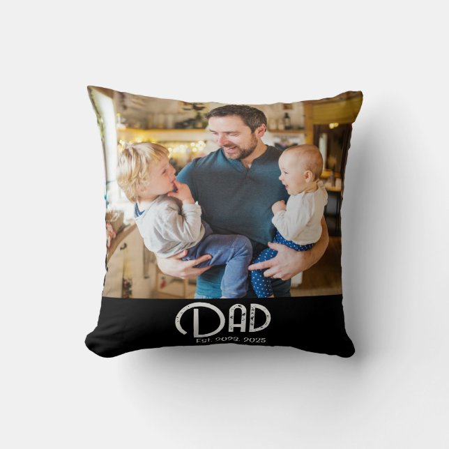 Dad Established Photo Black Grunge Script Kissen (Vorderseite)