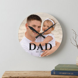 Dad Established Photo Father’s Day  Runde Wanduhr