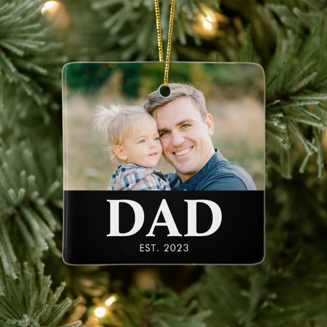 Dad Established Photo Fathers Christmas Keramikornament (Baum)