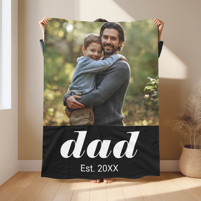 Dad Established Photo Father's Day Fleecedecke (Von Creator hochgeladen)