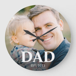 Dad Established Photo Fathers Day Große Wanduhr