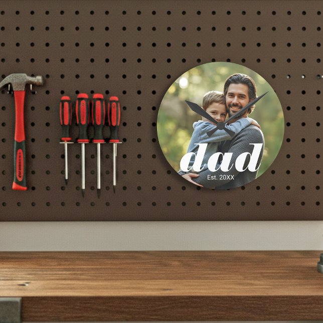 Dad Established Photo Father's Day Runde Wanduhr (Von Creator hochgeladen)