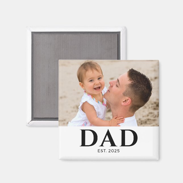 Dad Established Photo Gift Magnet (Vorderseite/Rückseite)