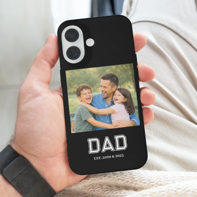 Dad Established Photo Modern Typography New Dad Case-Mate iPhone Hülle (Modern Dad Established with a favorite photo and modern sports-style typography. )