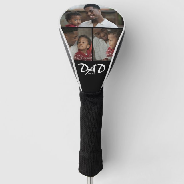 Dad Established Schrift Schwarz 3 Foto Golf Headcover (Vorderseite)