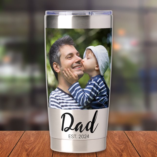 Dad Established Script Black 2 Photo Thermobecher (Von Creator hochgeladen)