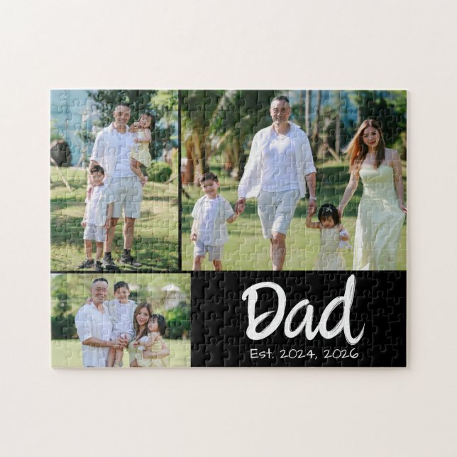 Dad Established weiße Schrift 3 Foto Puzzle (Horizontal)