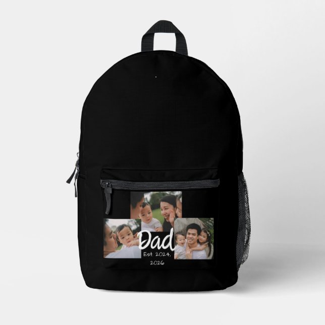 Dad Established weißes Skript 3 Foto Bedruckter Rucksack (Vorderseite)