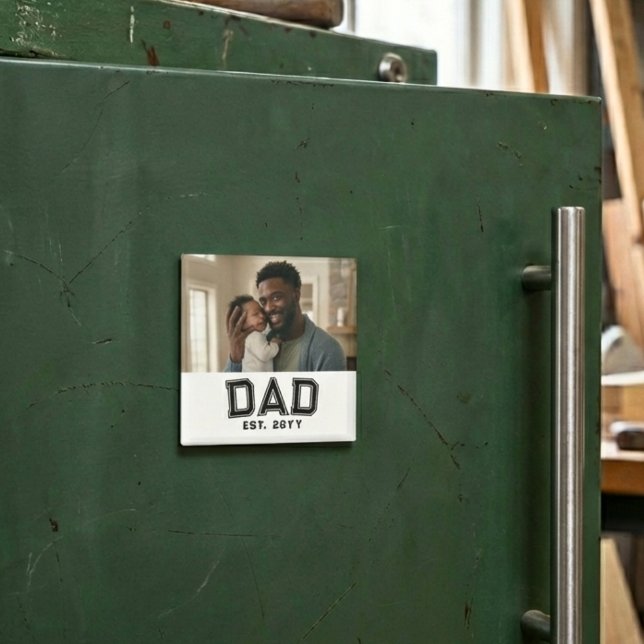Dad Established Year Bold Black White Photo Magnet (Von Creator hochgeladen)