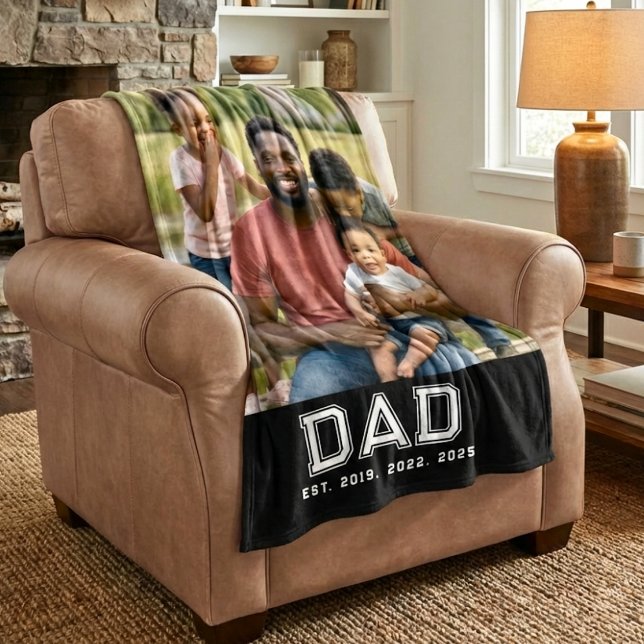 Dad Established Years Black Bold Photo Fleecedecke (Von Creator hochgeladen)
