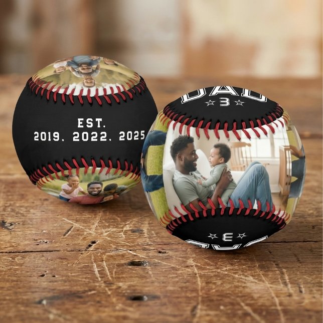 Dad Established Years Bold Black 3 Photo Baseball (Von Creator hochgeladen)